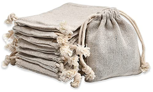 calary 50pcs Double Canvas Drawstring Bag Cotton Pouch Gift Sachet Bags Muslin Bag Reusable Tea Bag