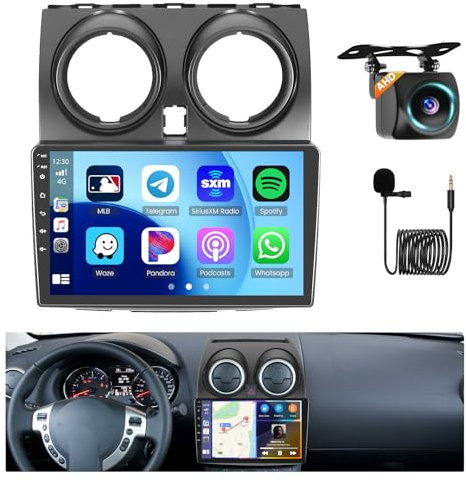 Hikity 8 Core 4 + 64G bilradio för Nissan Qashqai j10 2006-2016 kompatibel med trådlös Carplay/Android Auto, 9'' IPS stereopekskärm med WiFi GPS Bluetooth Mirror Link 32EQ FM RDS SWC