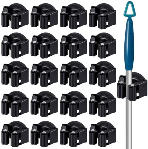 Vercraft 20 Pcs Magnetic Mop Broom Holder Movable Magnetic Broom Holder Rack, Anti Slip Wall Mounted Utility for Cleaning Tools, Garage, Kitchen, Laundry, Garden (Black)