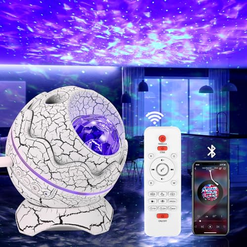 Projecteur de lumière galaxie avec haut-parleur Bluetooth, projecteur d'étoiles LED en forme d'œuf de dinosaure, 8 bruits blancs, différents effets de lumière, veilleuse en forme d'œuf de dinosaure