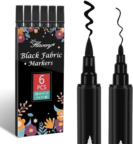 ABEIER 6 Schwarz Textilstifte Waschmaschinenfest Textilfarbe Waschmaschinenfest Dual Tips Stoff Textilmalstifte Permanent, Schwarz Stoffmalstifte Textilmarker für Textilien Schuhe Die Hemden, Hüten