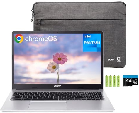 acer Chromebook 315 Laptop HD de 15.6 pulgadas para el hogar y estudiantes, Intel Pentium N6000, 4 GB de RAM, 384 GB de almacenamiento (eMMC de 128 GB + tarjeta SD de 256 GB), Wi-Fi 6, teclado