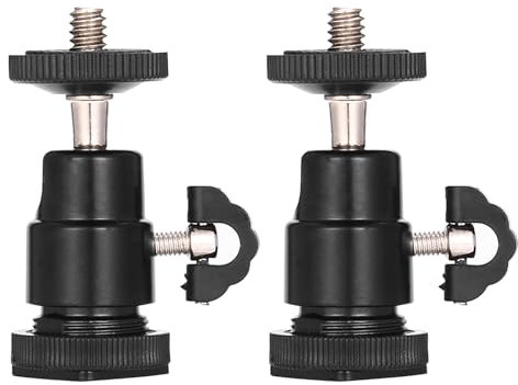 Sarngk Mini cabezal de bola [2 unidades] con adaptador de de zapato caliente 360 grados 1/4 cabezas de bola pequeñas ligero giratorio micro rótula para cámara DSLR, videocámara, flash, soporte