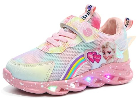 XSportmode Scarpe luminose a led for bambine da 1 a 12 anni, scarpe ELSA con chiusura a MAGIC TAPE, sneakers for bambini, sneakers da principessa for feste di compleanno e uso quotidiano(Rosa,27 EU)