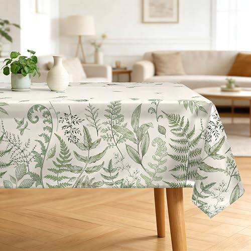 Arquiel Fern Leaves Tablecloth Waterproof, Green Grass Table Cloth Rectangle, Washable Table Cover for Party Picnic Wedding Outdoor Dining Decor (152x304cm)