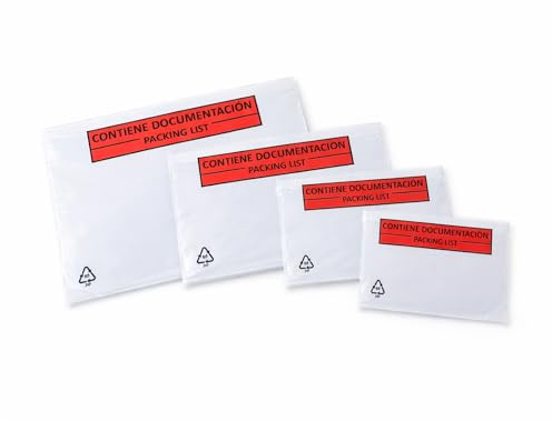 MARCPRINT - Sobres Papel DL - Portadocumentos Adhesivo Contiene Documentación - Etiquetas Adhesivas Transparentes - Sobres de Envío y Packing List - Portadocumentos DL | 235X132mm | 100 Unidades