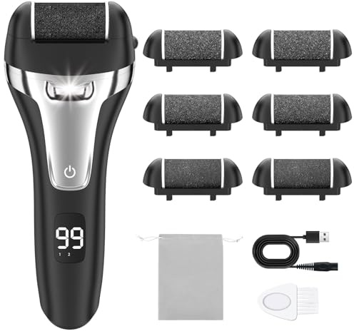 Hoxida Foot File Electric for Hard Skin with 6 Rollers, Callus Remover for Feet Pedicure Set Rechargeable Foot Grinder for Cracked Heels Dry and Dead Skin - Black