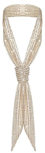 Haakong Sparkling Scarf for Women Glitter Scarf with Sequins Long Necktie Belt for Halloween Party Prom Wedding Daily (Gold)