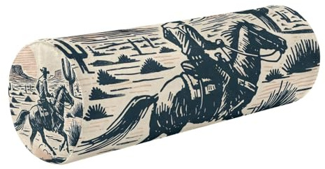 GOODOLD Desert Cowboy Sketch Neck Roll Pillow Ultra Soft Bolster Round Pillow with Memory Foam & Removable Cover for Knees and Neck Support During Sleep