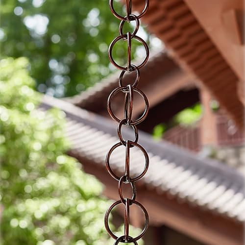 Wetsfgdg Catena da Pioggia Anello di Catene da Pioggia in Lega di Alluminio, Catena Antipioggia per Grondaia con Gancio,per Grondaie,Giardino,Terrazzo,Cortile/1.5m(5ft) Marrone-B