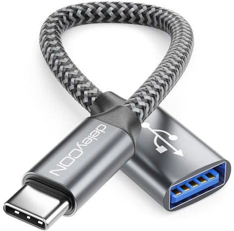 deleyCON Adattatore USB C a USB 3.0 OTG Tipo-C Connettore a Presa A - Cavo per iPhone 17/16/15, Galaxy S26/S25/S24, A56, A17, A16 Tablet, MacBook, iMac, iPad, Notebook ecc.
