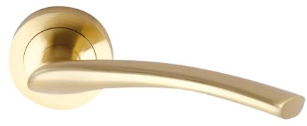 Anu Juego de Manillas para Puertas de Interior, Aluminio Dorado Satinado con Roseta Redonda de 52mm, Manillas Elegantes para Hogar y Oficina, Incluye Accesorios de Instalación Completa