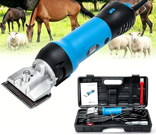 Elektriska hästklippare, djurhårklippare med 6 justerbara hastigheter, lågvibrationssaxar Boskapstrimmer för hästar, får och skötsel Blue