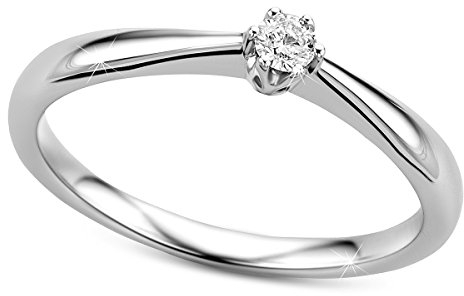 Orovi anillo solitario de mujer con diamante 0.09 quilates en oro blanco 9 kilates ley 375 Anillo Hecho a Mano en Italia