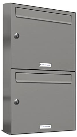 AL Briefkastensysteme 2er Briefkastenanlage Aluminiumgrau RAL 9007, Premium Doppel-Briefkasten DIN A4, 2 Fach Postkasten modern Aufputz
