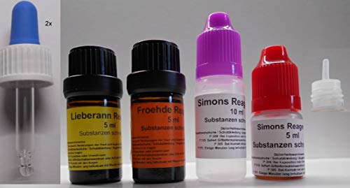 Schnelltest Set 3 teilig für Drogen und Substanzen mit Farbskala - bestehend aus : Froehde, Liebermann und Simon´s Reagenz