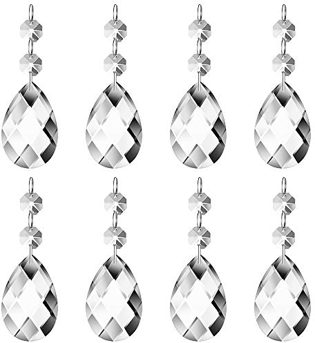 JaneYi (24 Pack) 38mm Pendentif en Cristal en Forme de Larme Clair Prisme en Verre Attrape-Soleil Gouttes Suspendues avec Perles Octogonales pour Lustre Lampe Vase Jardin Fête Noël Mariage Décor