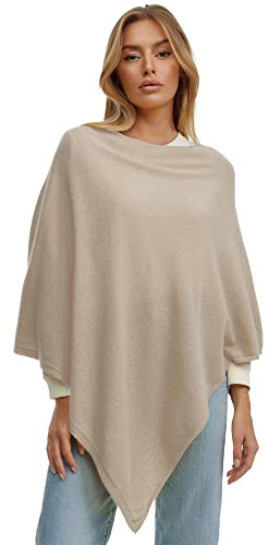 Poncho para mujer, cárdigan largo, suéter de punto, abrigo, para verano e invierno con lana y cachemira, fabricado en Italia, beige, 3XL
