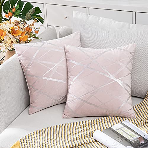 MIULEE 2er Set Samt Kissenbezug Silver Kissenbezüge Dekokissen Dekorativ Sofakissen Kissenhülle Zierkissenbezug Zierkissen Bezug Überzug Deko Kissen Bezüge Couchkissen Sofa Rosa 40x40 cm
