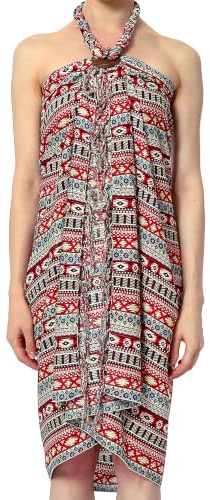 SAIVONA Pareo Sarong Tejido de Mujer Sarong Playa Falda Cruzada Toalla de Playa Toalla Envolvente Vestido Vestido Cruzado de Mujer Hecho Mano con producción de Comercio Justo Rayas Coloridas Batik 1