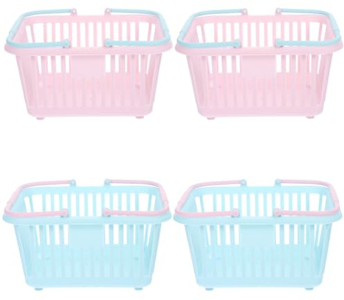 Toddmomy Small Storage Basket 4 Pack with Handles 6.29 X 5.11 X 3.46 in Plastic Baskets for Bathroom Kitchen Playroom Kids Toys Snacks Cosmetics Pantry Organization