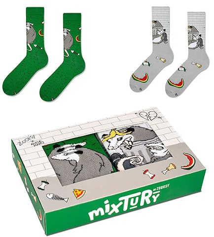 ZOOKSY - Lustige Bunte Socken für Damen und Herren (2 Paar) I Funny Socks I Verrückte Motivsocken mit Baumwolle I Bunt Motiv Socke I Opossums Motive I Große: 36-40