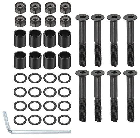 PATIKIL 1.38 Inch Skateboard Hardware Screws Bolts Kit, 8Pcs Skate Tools Mounting Hex Key Parts with Spacers Washers Nuts Wrench for Skateboard Longboard Wheel Accessories, Black