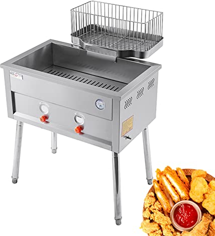 FVTVHEV Gasfritteuse für Gewerbe, 23l, freistehende Küchenrestaurant-Fritteuse aus Edelstahl, Fritteuse mit abnehmbarem Abflusskorb, einstellbare Feuerkraft, verwendet für Fisch/Chips/Donuts
