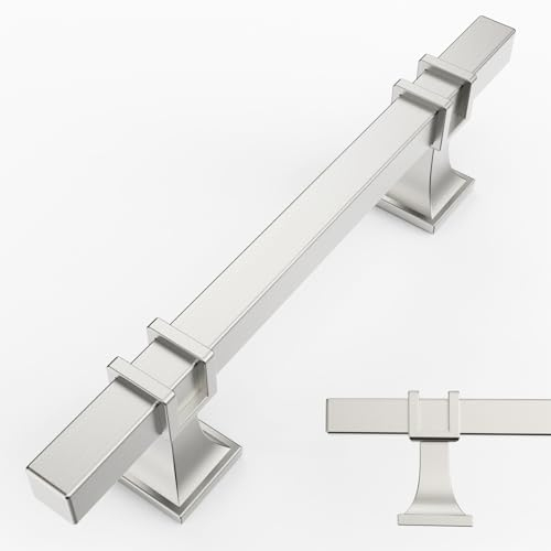 Amerdeco 10 Stück Möbelgriffe Gebürsteter Nickel – 96mm Lochabstand, Schrankgriffe, Küchengriffe, Schubladengriffe für Küchenschränke & Kleiderschränke UK0003