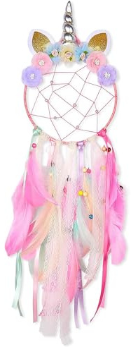 1 Pcs Attrape Rêve Licorne, Grand Attrape-Rêves Licorne, Attrapeurs de Rêves Faits à la Main, Attrape-Rêves Coloré, pour Filles, Enfants, Chambre à Coucher, Décoration Murale, Bénédiction