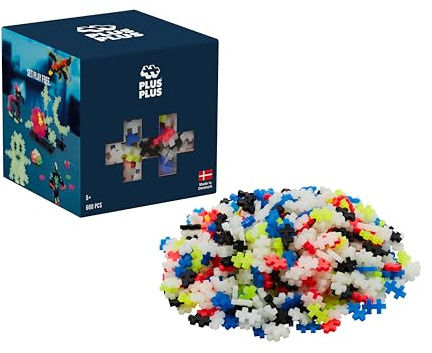 PLUS PLUS Building Blocks Toy - 600 pc Kids Construction Toys, Creative Learning Resources and STEM Play for Home and Travel - Girls and Boys Toys Age 5 Plus - Glow in the Dark 600 Pieces