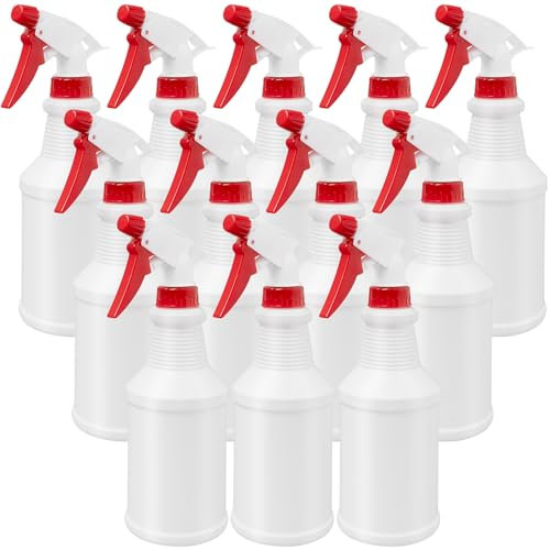 LYCN 12 Pack 16 oz Plastic Spray Bottles, 500 ml Refillable Empty Spray Bottles, Leakproof Adjustable Reusable Watering Mist Sprayer Bulk with Hand Trigger for Cleaning Solutions Gardening Hair Plant