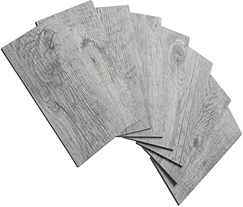 AULIGET 3 mm självhäftande väggplattor, 7,5 x 15 cm PVC faxu sten klistra på kakel, stänkskydd kakelklistermärken för kök och badrum (100, duvergrått trä)