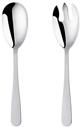 BISDARUN 12 Inches Salad Spoon and Fork Sets，Stainless Steel Salad Server Sets, Cooking Utensils for Kitchen, Simple and Classic Dishwasher Safe (Silver)