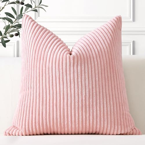 Artscope Set med 1 kuddfodral i Ribbad Sammet Dekorativt Soffkudde Mjukt Kuddfodral för Hem Vardagsrum Sovrum Säng Klickklaff Dekoration 45x45 cm Rosa
