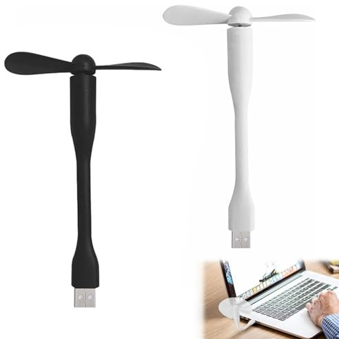 Rakiuty Mini Ventilateur USB de Refroidissement Flexible, Portable Silencieux de Bureau, 2 Pièces (Noir + Blanc)