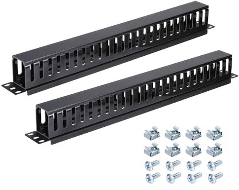 PATIKIL 1U 19 Inch Cable Manager, 2 Pack 24 Slot Horizontal Rack Mount Wire Management Metal Finger Duct Wire Organizer for Network Cabinet, Black
