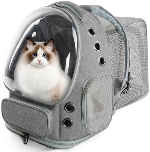 EVERMOW Cat Backpack Carrier, Bubble Expandable Cat Carrier for Cats or Small Dogs up to 15lbs, Airline-Approved, Large Space & Breathable Pet Backpack for Traveling, Hiking