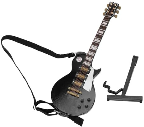Svart trä Miniatyr Elektrisk Gitarr Modell 18 Cm med Stativ och Fall Av Heminredning