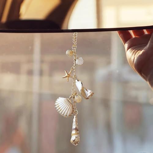 Auiremrti Décoration de Voiture en Coquillages, Pendentif côtier à Suspendre pour Le rétroviseur, Accessoire de Voiture Style Plage Bohème, Pendentif décoratif étoile de mer Fait Main