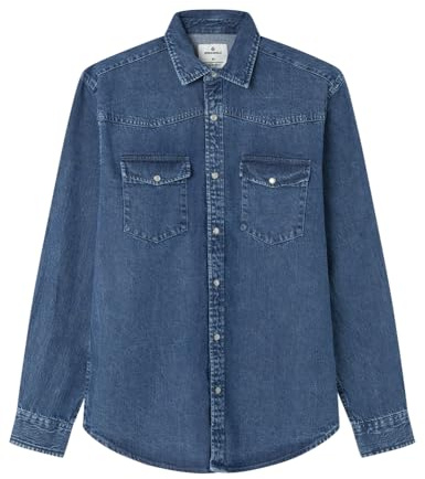 Springfield Denim Overshirt with CANESU and Frontal Pockets Camisa De Mezclilla, Azul, XL para Hombre
