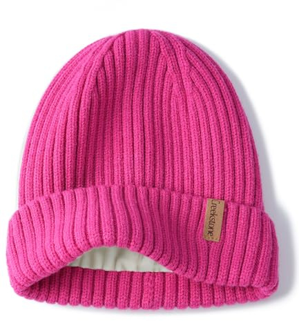 Creekstone Merinowolle Beanie Wintermütze für Damen Herren, Warme Fleece Gefütterte Strickmütze, Doppellagige Weiche Ski Wollemütze (DE/NL/SE/PL, Alphanumerisch, Einheitsgröße, Heiß Rosa)