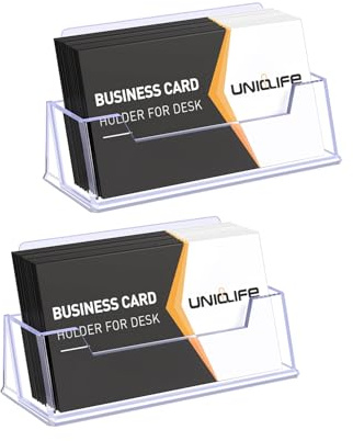 Uniclife 2 Pack Acrylic Business Card Holder for Desk 1 Slot Clear Business Card Display Stand for Men & Women Desktop Business Card Organizer Card Stand for Office Home Exhibition, 60 Card Capacity