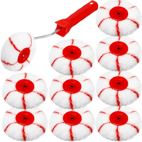 Leumoi 10 Pieces Corner Paint Roller Kit Including 9 Pcs Drywall Corner Tool 3 Inch Paint Roller, 12 Inch Handle for Drywall Mud Application (Red)