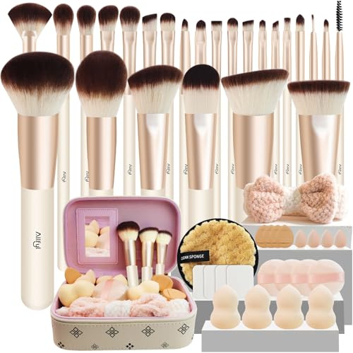 ALLFYL 49 Pcs Makeup Brushes Set, Professional Premium Make up Brushes Kit with Leather Case, Complete Makeup Brush Set for Foundation, Blush, Contour, Concealer Eye and Face Makeup Cosmetic Tools