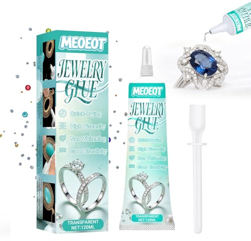 Meoeot Colla per Gioielli Extra Forte, 120ml Trasparente Rhinestone Glue, Colla per Bigiotteria, Impermeabile ad Asciugatura Rapida, colla perline per gioielli, Strass, Gioielli, Perle, Glitter e DIY
