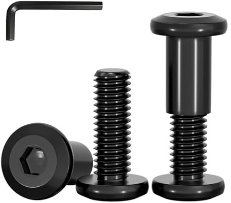 YOOZIYA 10 Pezzi Viti di Collegamento M5x40mm in Acciaio Inox A2 V2A 304,Nero Viti Chicago a Testa Piatta con Dado a Manicotto e Chiave Esagonale per Assemblaggio Mobili e Rilegatura Libri