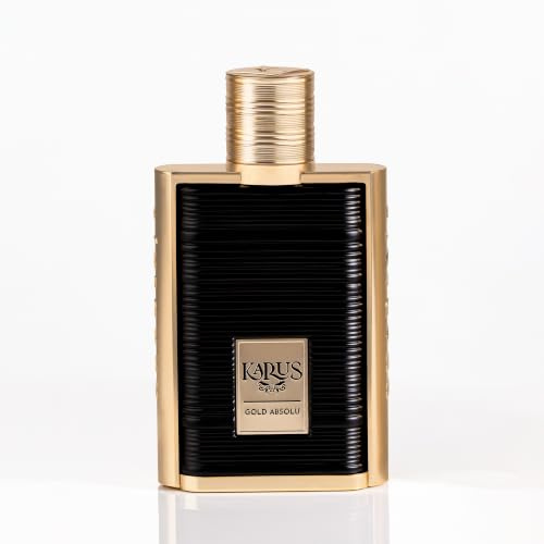 Khadlaj Karus Gold Absolu 100 ml Eau de Parfum spray unisex | Bergamot och svarta vinbär, hjärta av violett och jasmin, cederträ och tonka bakgrund, träig fruktig blommig, långvarig doft