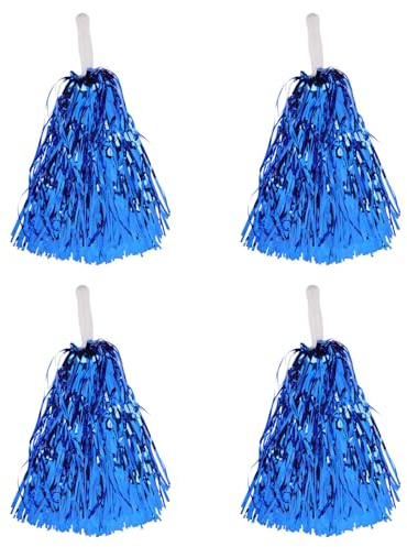 GLEAVI Pompons de Cheerleading Bleu 4pcs en Fil D'aluminium Réutilisables et Faciles à Transporter pour Match de Sport et Danse D'encouragement