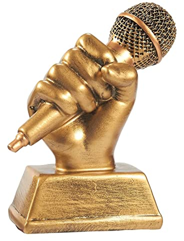 Juvale Goldenes-Mikrofon-Trophäe – Kleiner Sing-Pokal aus Harz - Ideal für Karaoke, Gesangswettbewerbe, Partys, als Dekoration - Bronzefarben, 14 x 12 x 5,7 cm